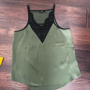 Express Olive Green Lace Trim Women's Top